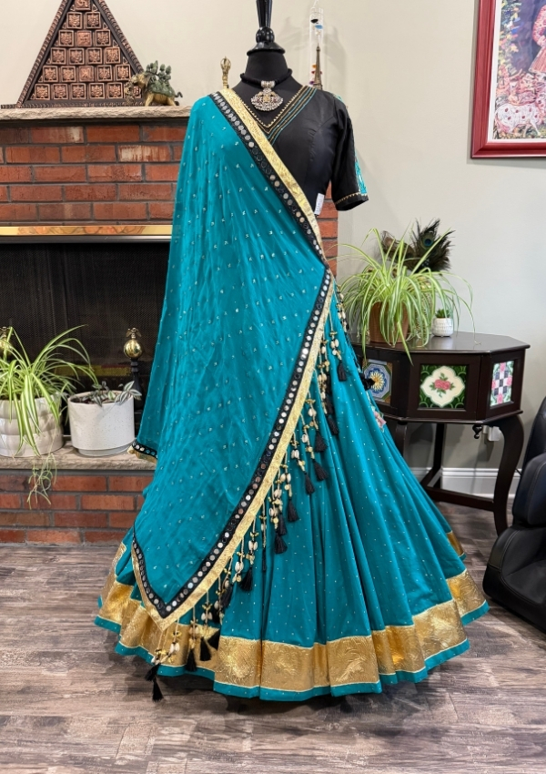 Teal Mirror Work Chaniya Choli